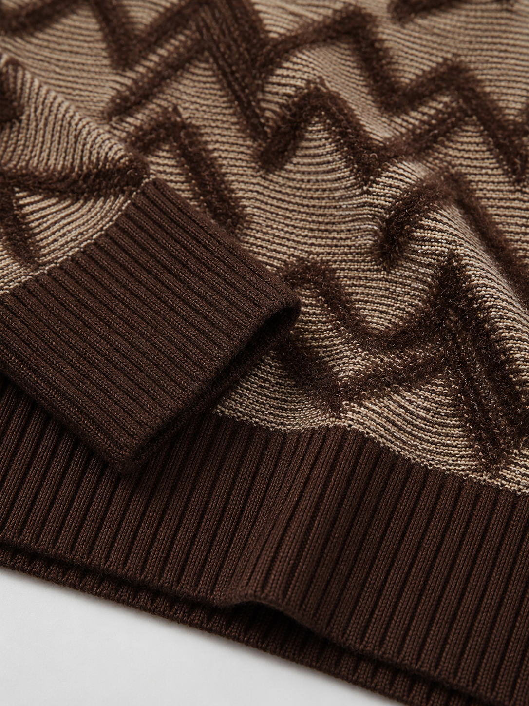 Diamond Knit Crew Neck Sweater — Brown
