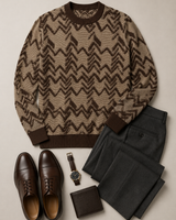 Diamond Knit Crew Neck Sweater — Brown