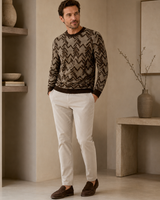 Diamond Knit Crew Neck Sweater — Brown