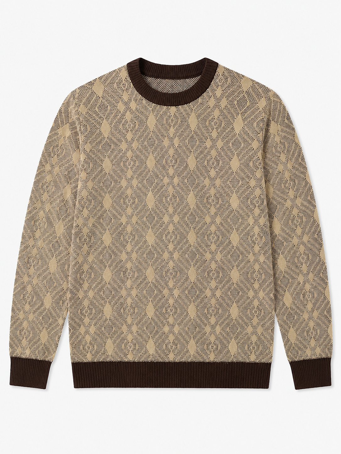Diamond Check Crew Neck Sweater — Brown