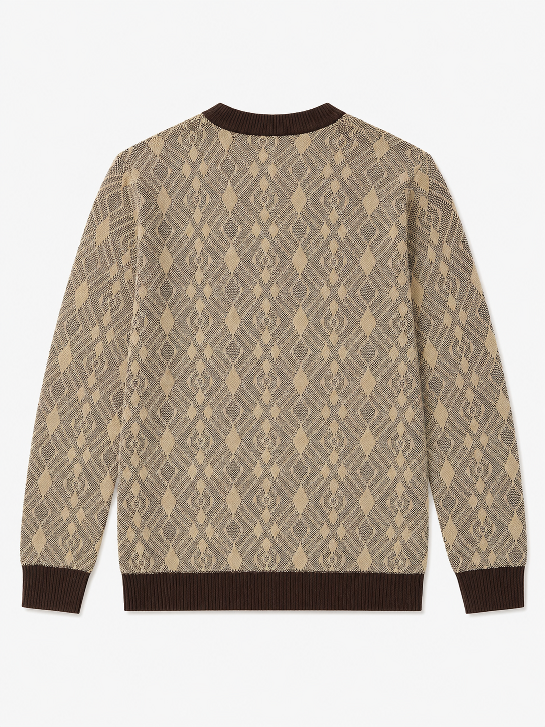 Diamond Check Crew Neck Sweater — Brown