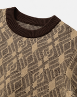 Diamond Check Crew Neck Sweater — Brown