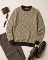 Diamond Check Crew Neck Sweater — Brown