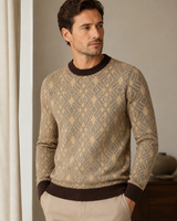 Diamond Check Crew Neck Sweater — Brown