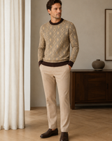 Diamond Check Crew Neck Sweater — Brown