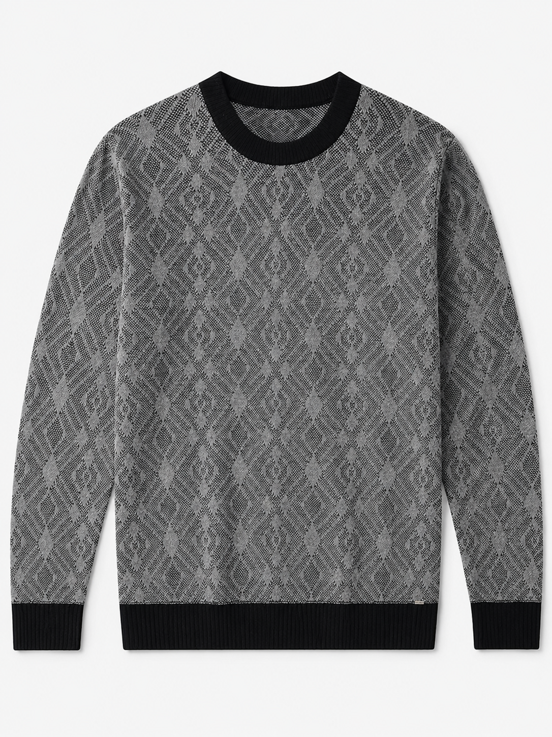 Diamond Check Crew Neck Sweater — Grey