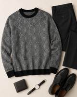 Diamond Check Crew Neck Sweater — Grey