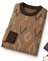 Diamond Pattern Crew Neck Sweater — Brown