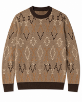 Diamond Pattern Crew Neck Sweater — Brown