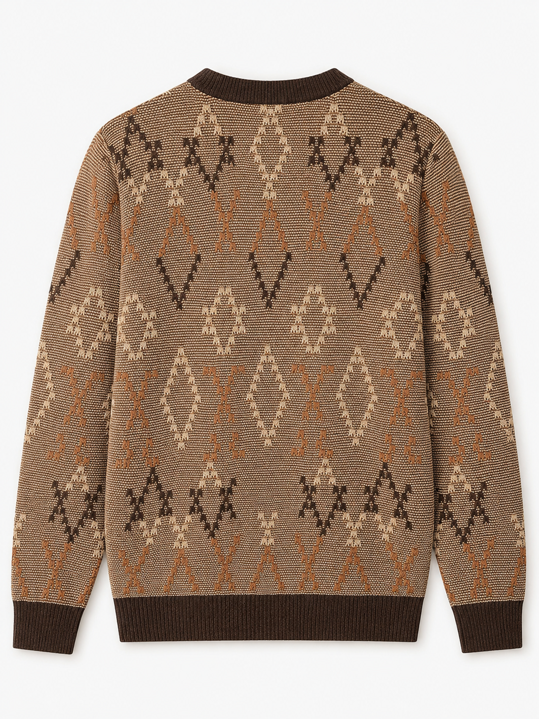 Diamond Pattern Crew Neck Sweater — Brown