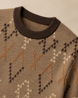 Diamond Pattern Crew Neck Sweater — Brown