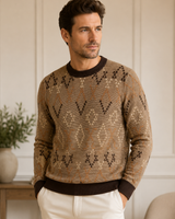 Diamond Pattern Crew Neck Sweater — Brown