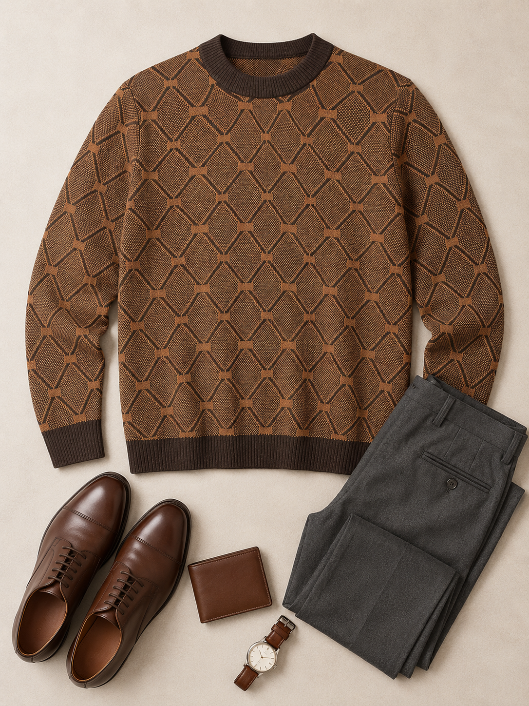 Striped Knit Sweater — Brown