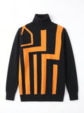 Geometric Pattern Turtleneck Cashmere Sweater