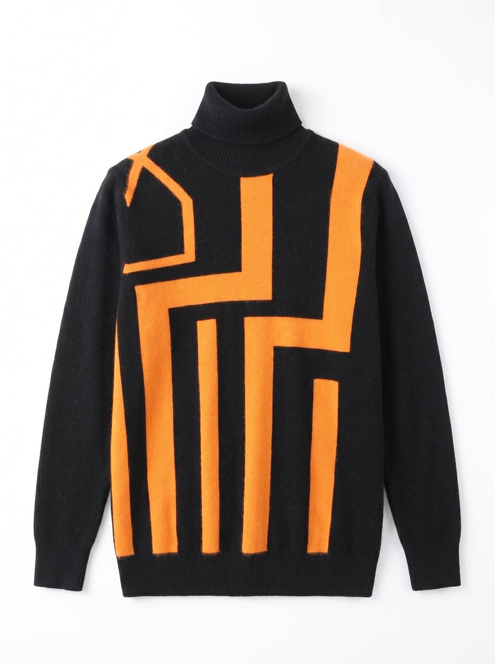 Geometric Pattern Turtleneck Cashmere Sweater alternate view