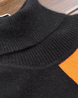 Geometric Pattern Turtleneck Cashmere Sweater — Black&Yellow