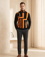 Geometric Pattern Turtleneck Cashmere Sweater — Black&Yellow