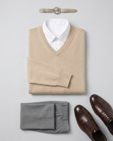 Men's V-Neck Cashmere Sweater — Beige