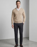 Men's V-Neck Cashmere Sweater — Beige