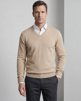 Men's V-Neck Cashmere Sweater — Beige