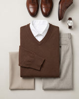 Men's V-Neck Cashmere Sweater — Brown