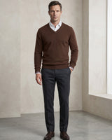 Men's V-Neck Cashmere Sweater — Brown