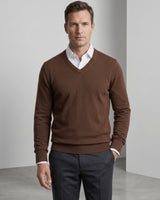 Men's V-Neck Cashmere Sweater — Brown