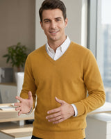 Men's V-Neck Cashmere Sweater — Yellow