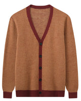 Contrast Trim V-Neck Cardigan — Brown