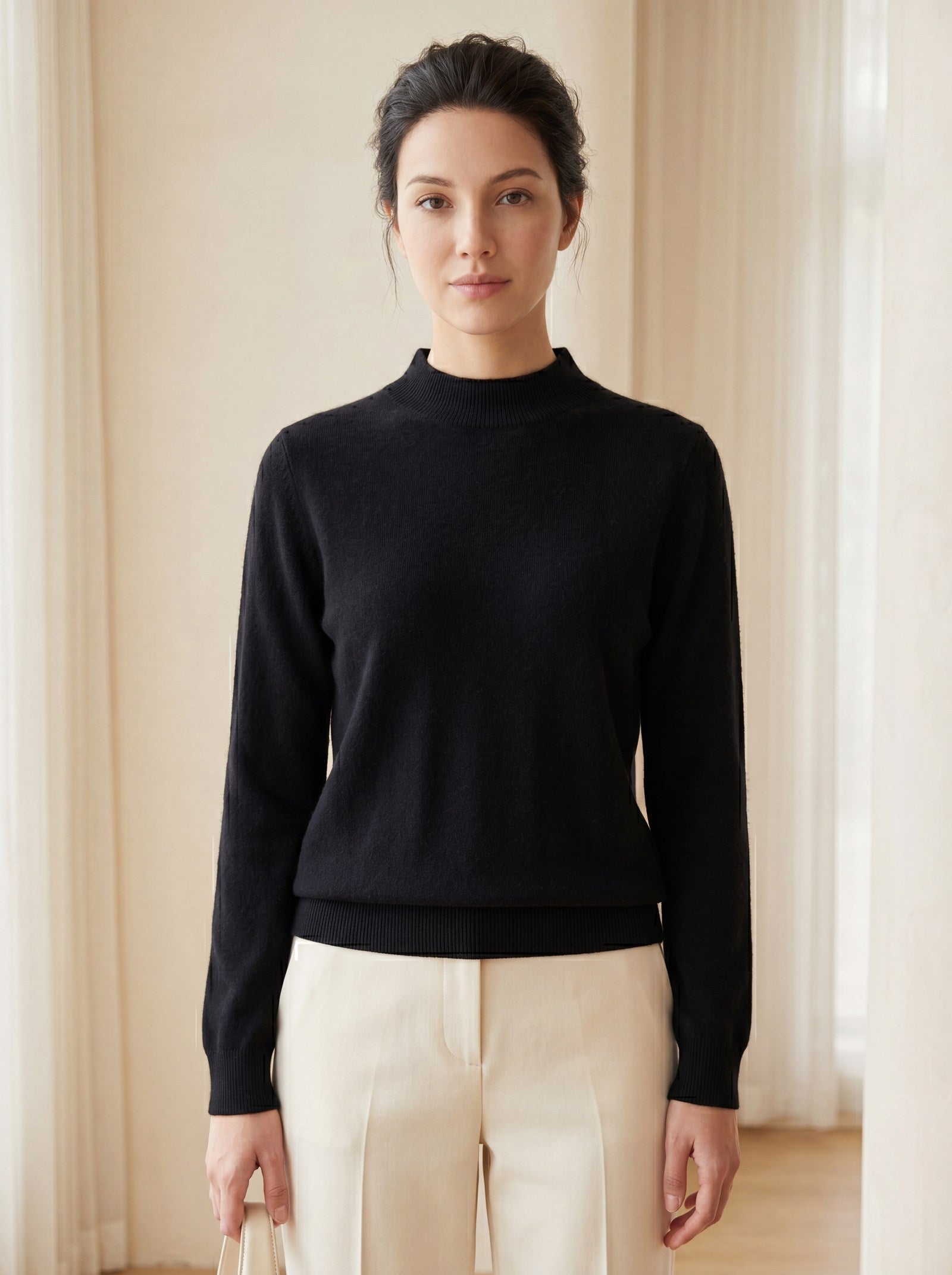 Women's Ribbed Mock Neck Sweater — Black