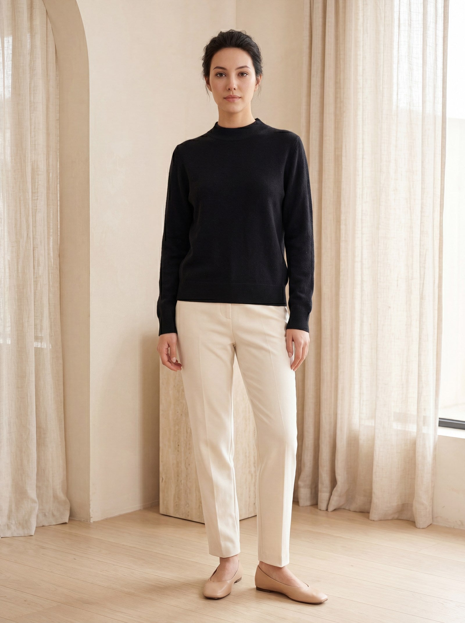 Women's Ribbed Mock Neck Sweater — Black