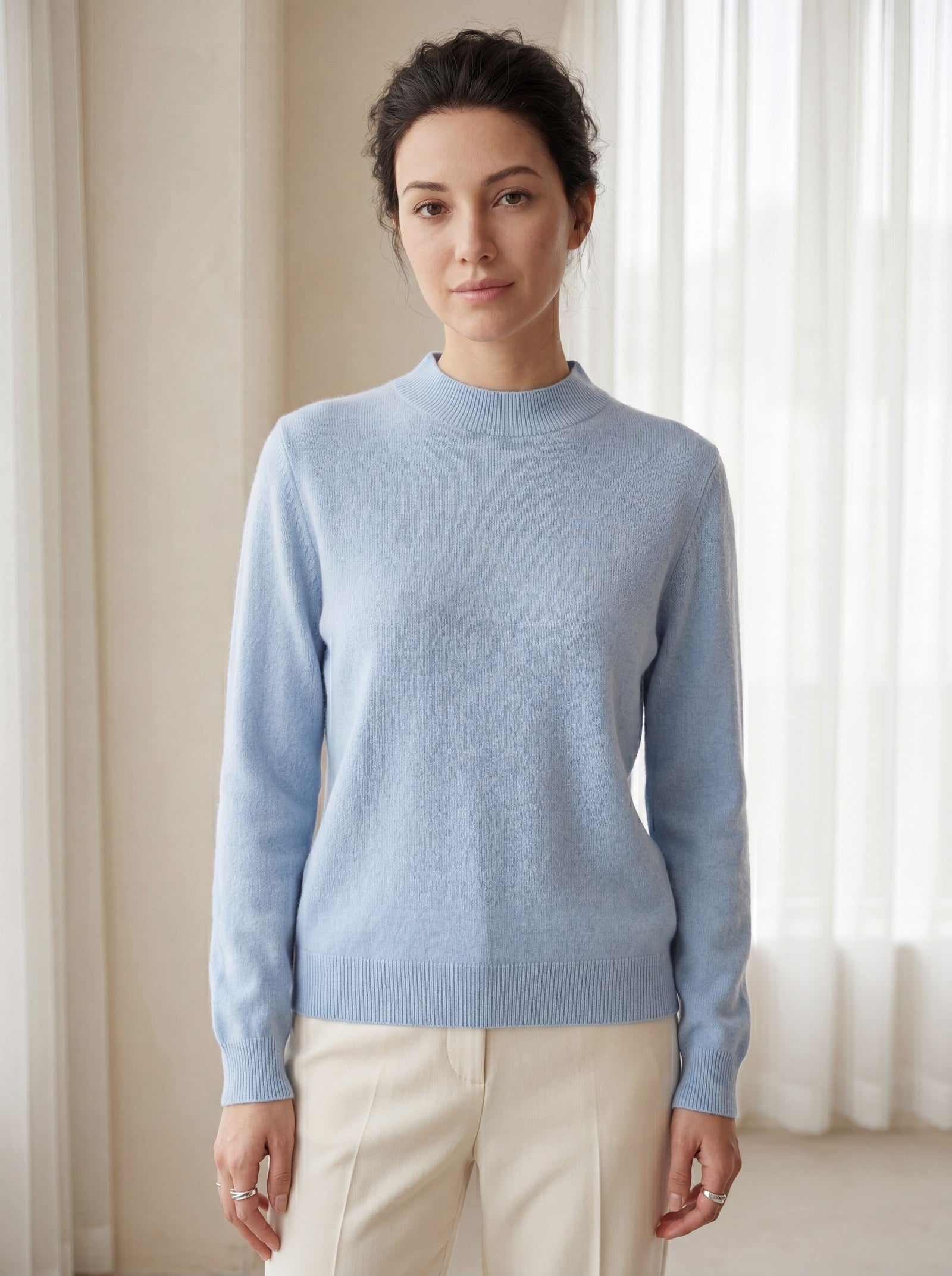 Women's Ribbed Mock Neck Sweater — Blue