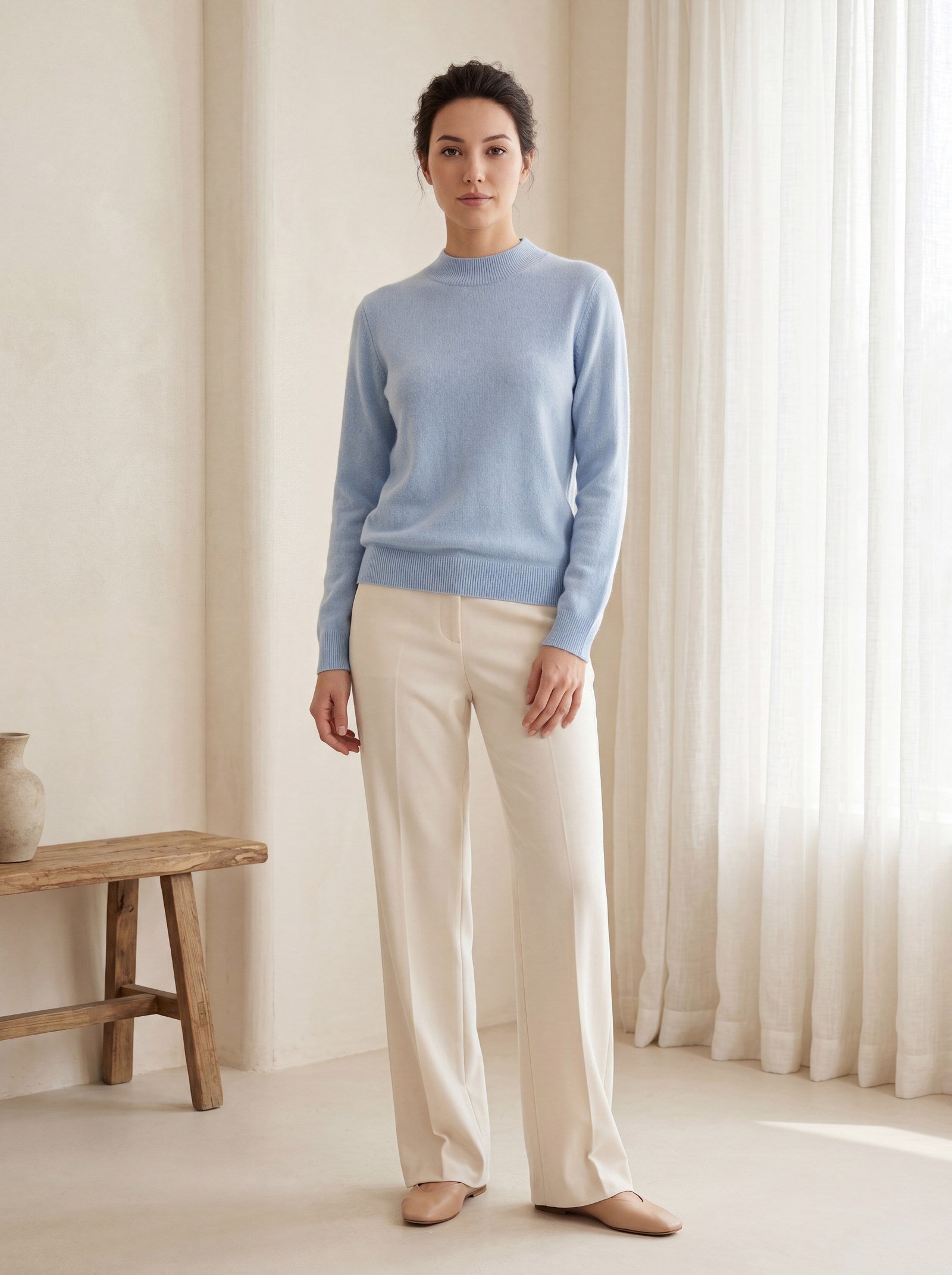 Women's Ribbed Mock Neck Sweater — Blue