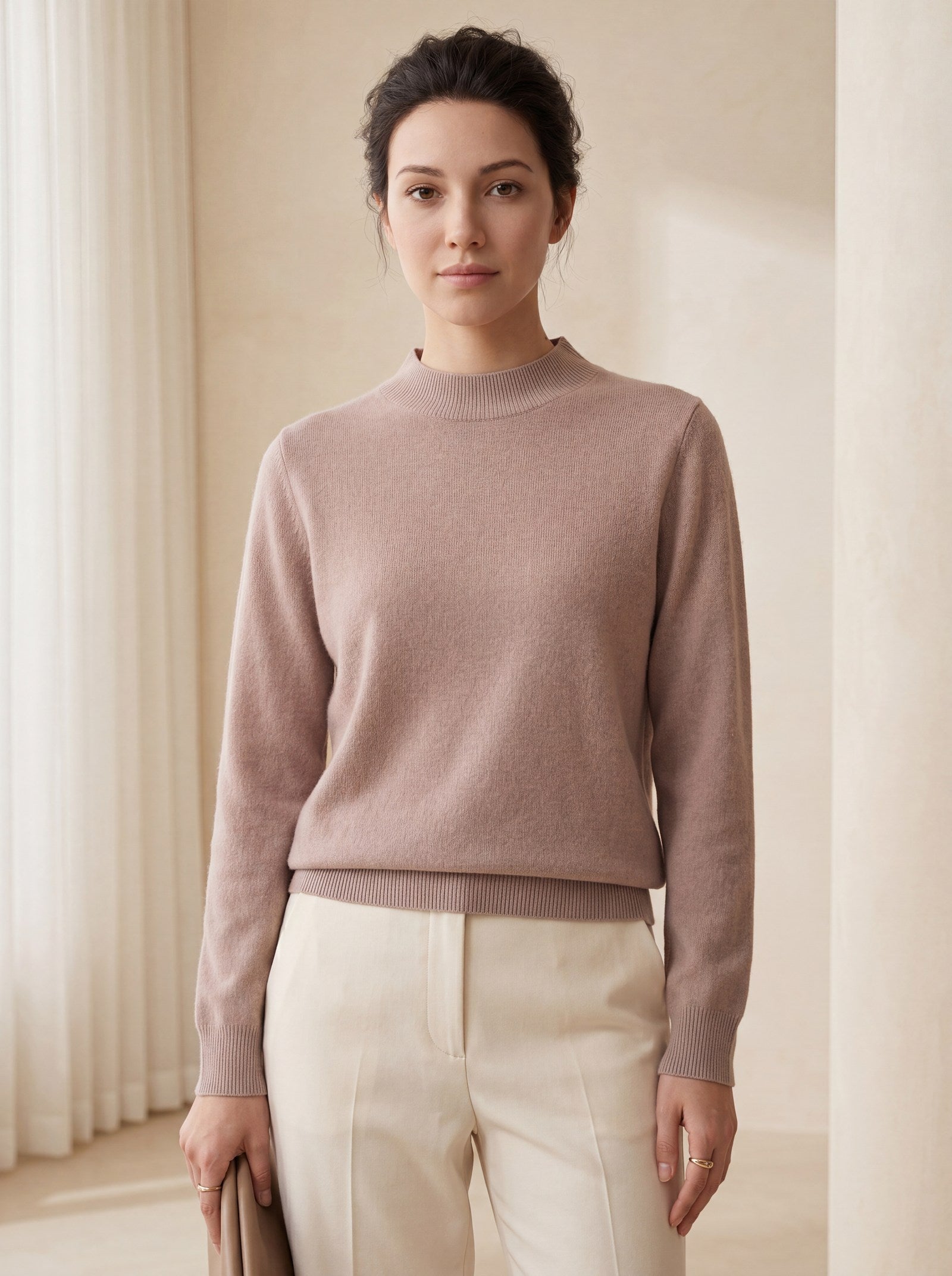 Women's Ribbed Mock Neck Sweater — Brown