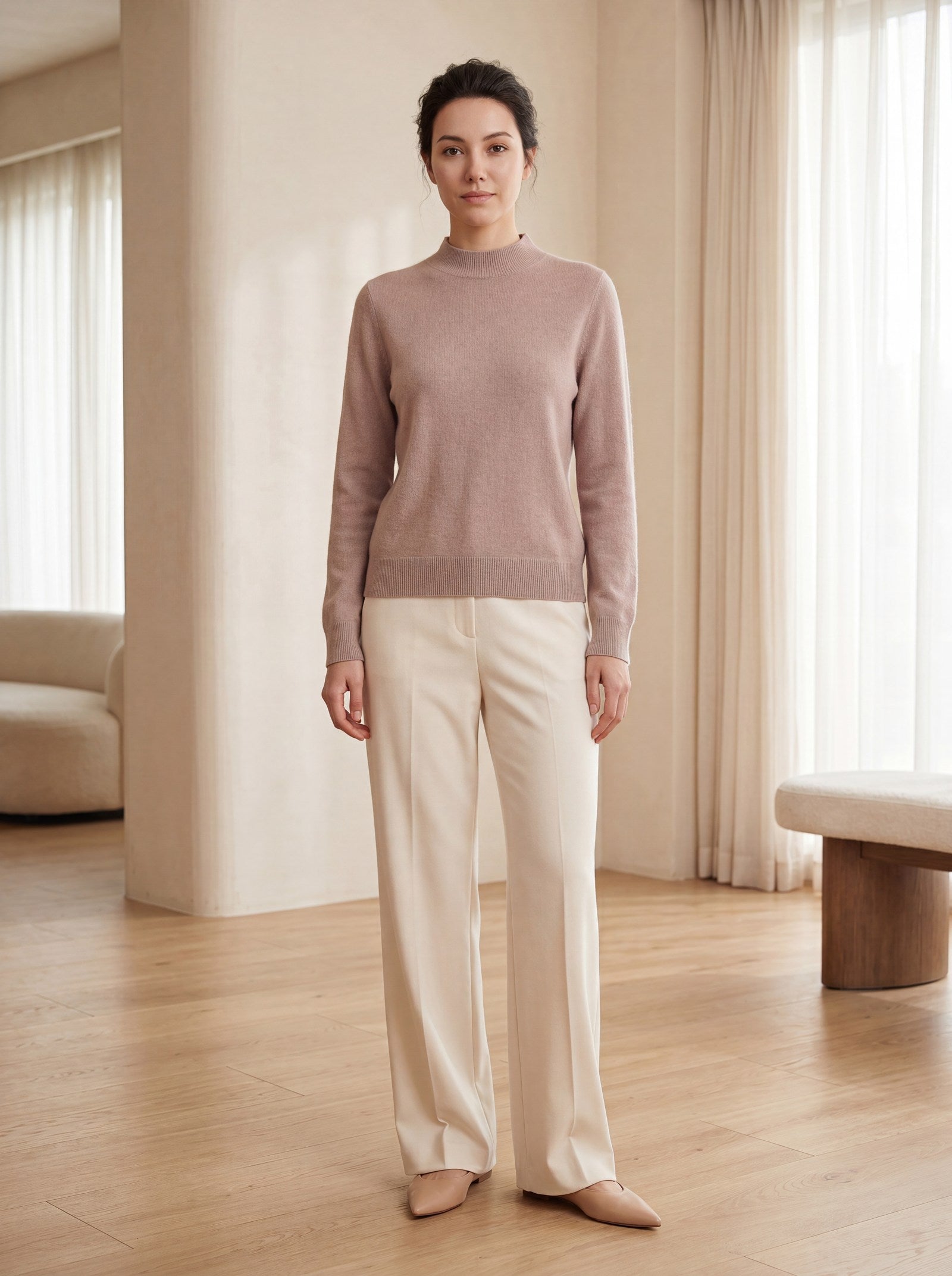 Women's Ribbed Mock Neck Sweater — Brown