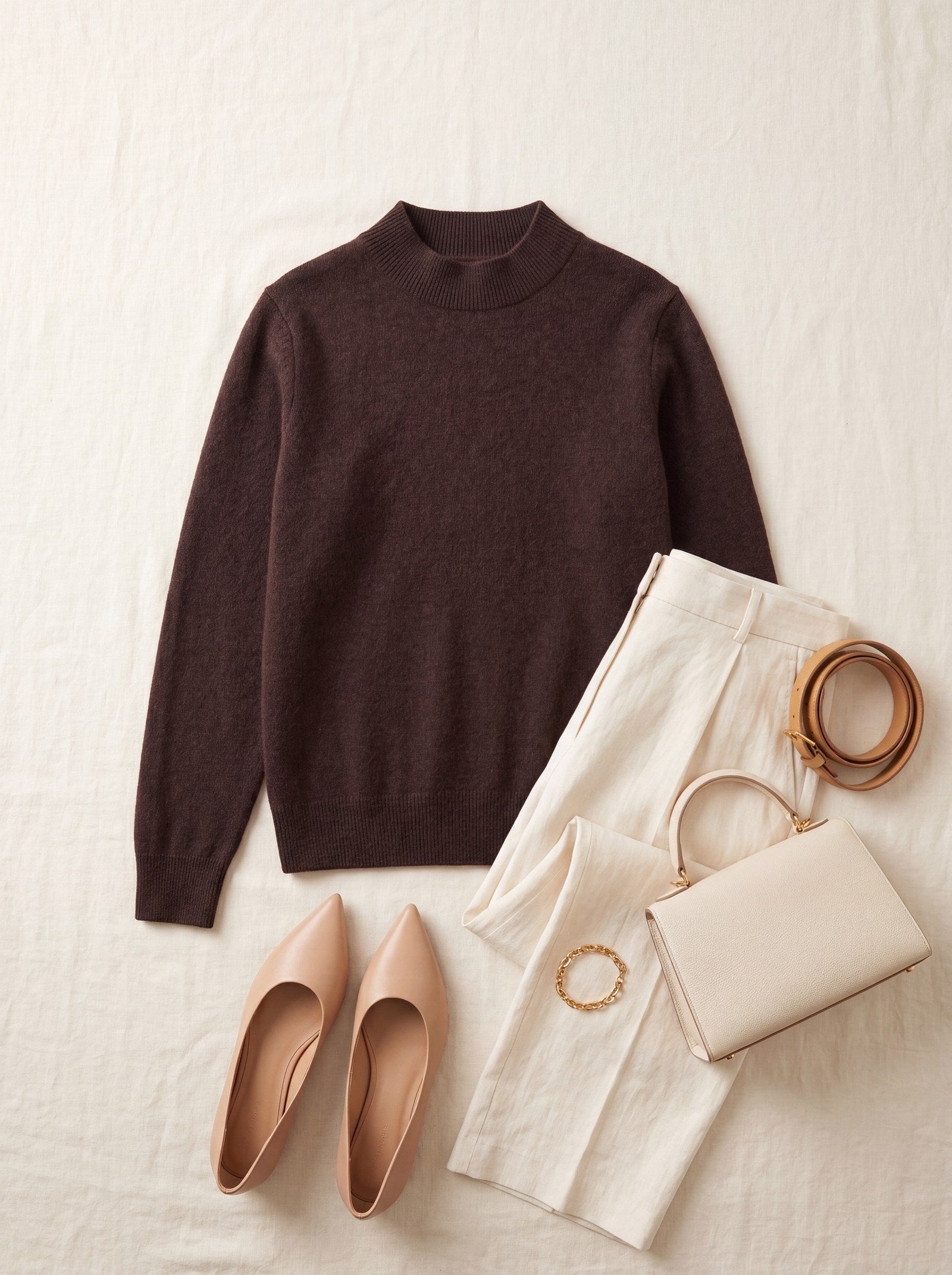 Women's Ribbed Mock Neck Sweater — Coffee