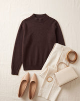 Women's Ribbed Mock Neck Sweater — Coffee
