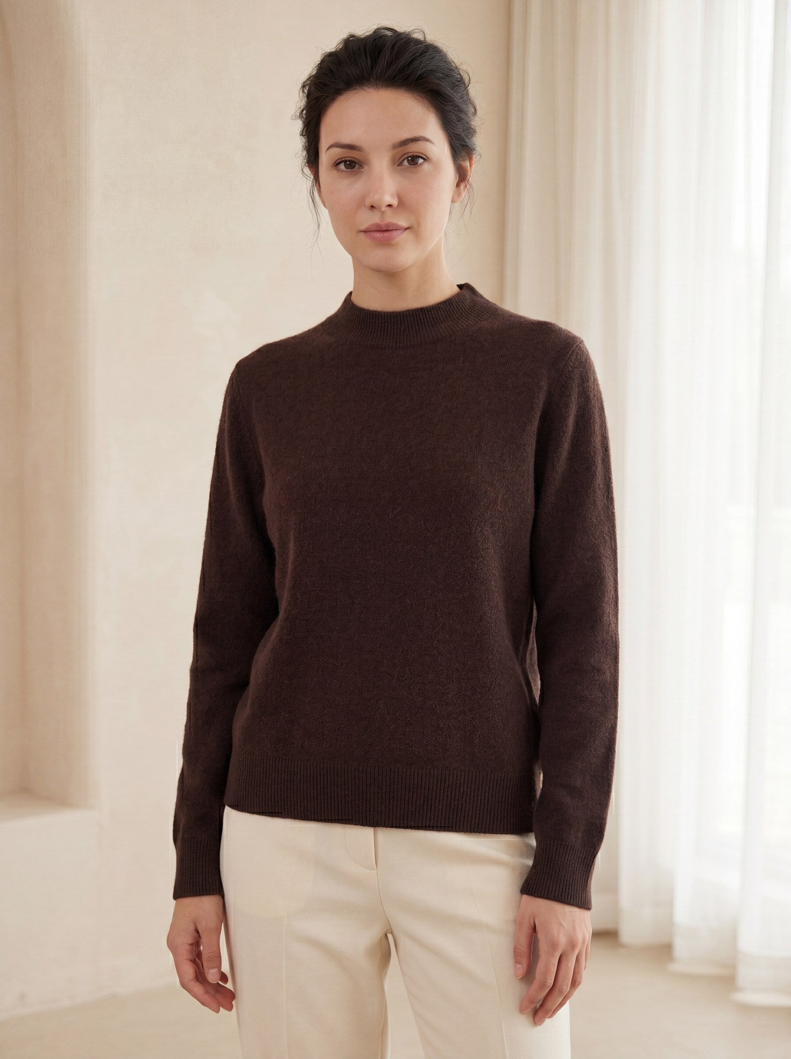 Women's Ribbed Mock Neck Sweater — Coffee