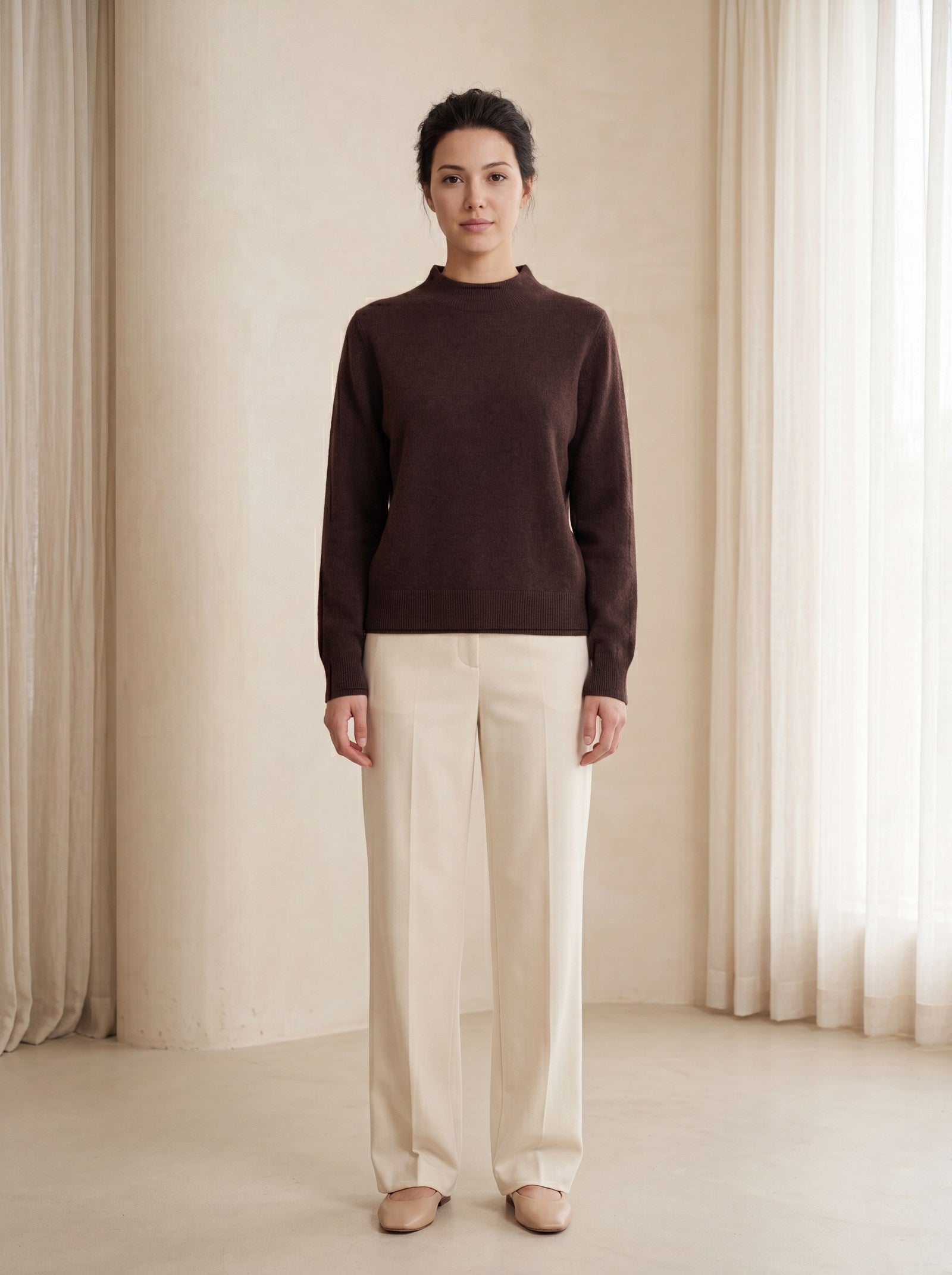 Women's Ribbed Mock Neck Sweater — Coffee