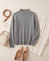 Women's Ribbed Mock Neck Sweater — Grey