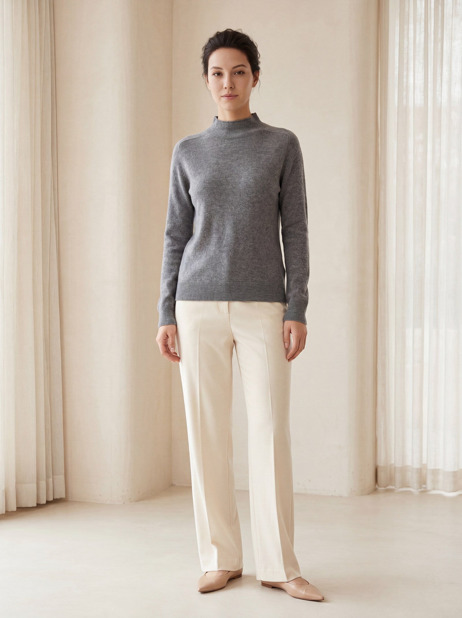 Women's Ribbed Mock Neck Sweater — Grey