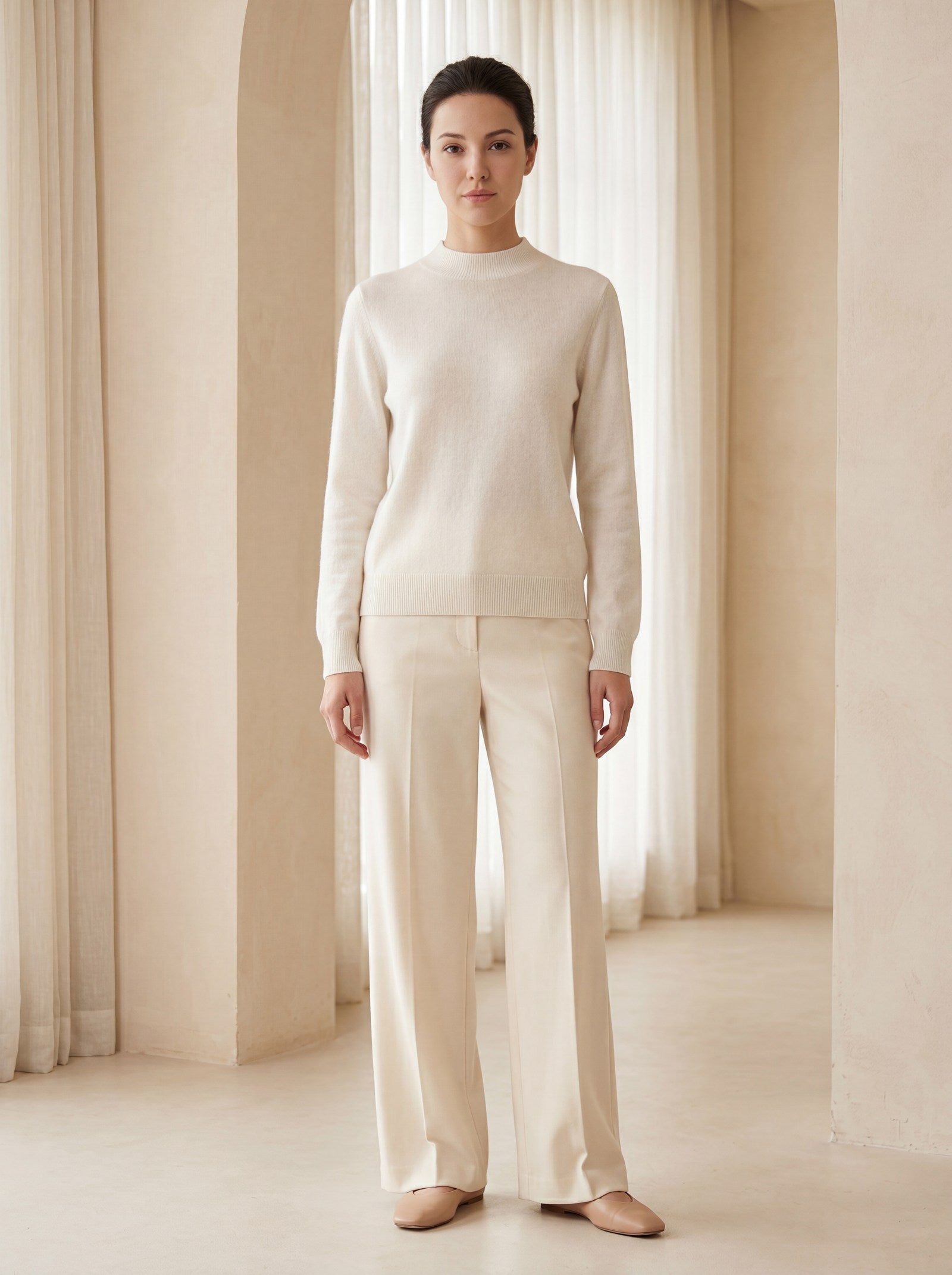 Women's Ribbed Mock Neck Sweater — White