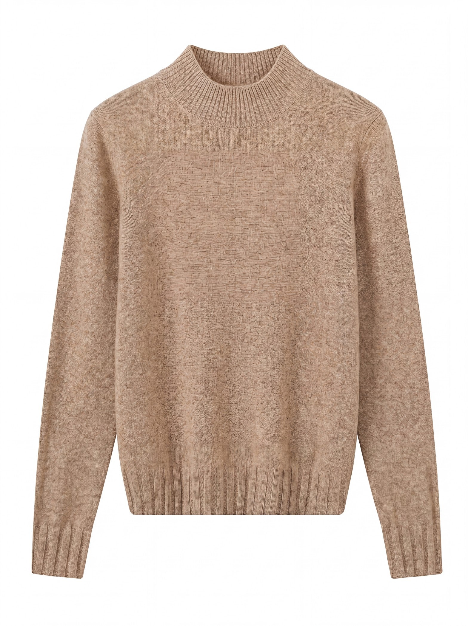 Women's High Neck Long Sleeve Wool Sweater — Camel