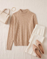 Women's High Neck Long Sleeve Sweater — Camel