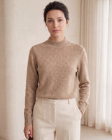 Women's High Neck Long Sleeve Sweater — Camel