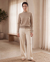 Women's High Neck Long Sleeve Sweater — Camel
