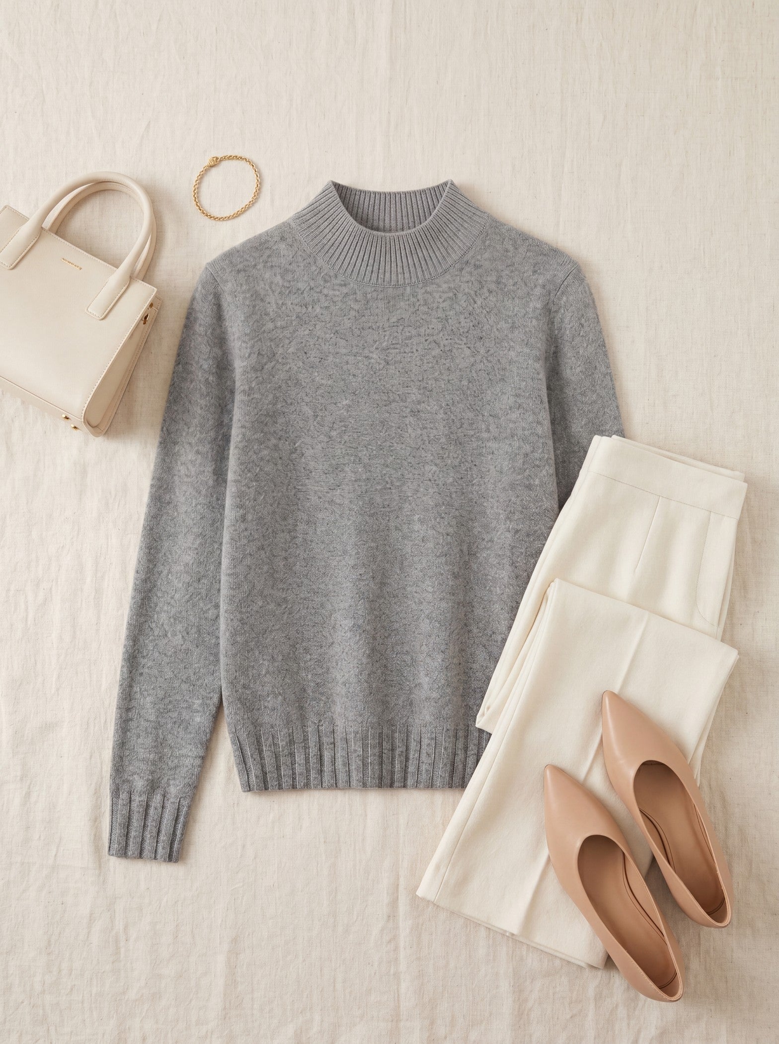 Women's High Neck Long Sleeve Wool Sweater — Grey