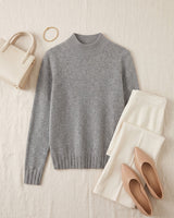 Women's High Neck Long Sleeve Sweater — Grey