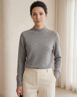 Women's High Neck Long Sleeve Sweater — Grey