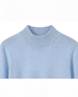 Women's High Neck Long Sleeve Sweater — Light Blue